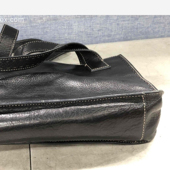 Vintage Fossil Black Leather Shoulder Double Handles HandBag Purse - Picture 6 of 8